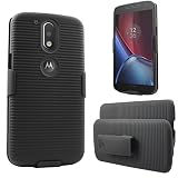 Moto G4 / G4 Plus Case, Customerfirst, Rugged Impact Armor Hybrid Kickstand Cover with Belt Clip Holster Case for Moto G4 / Moto G4 Plus + Flash keychain (Simple Black)