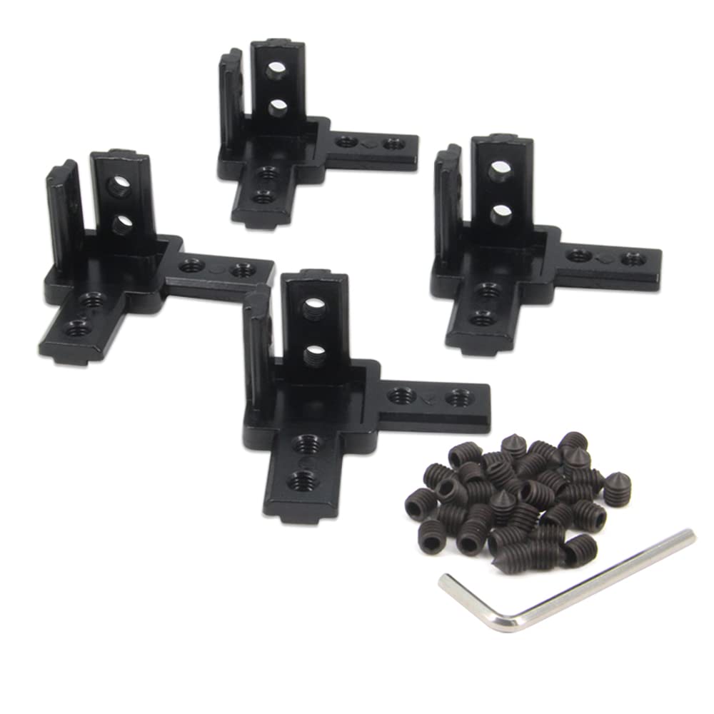 Befenybay 4PCS Black 3-Way End Corner Bracket Connector with Screws for 8mm T Slot Aluminum Extrusion Profile 3030 Series (3030s-Black)