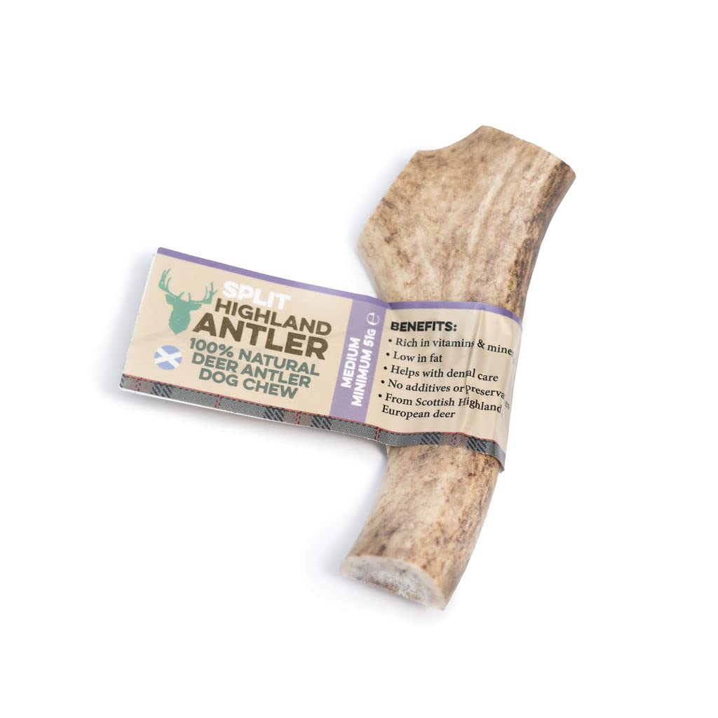 100% Natural SPLIT Antler Dog Chews The Hypo-Allergenic Dog Chew Like Stagbar (Weight - Medium 51 - 80g), Size May Vary