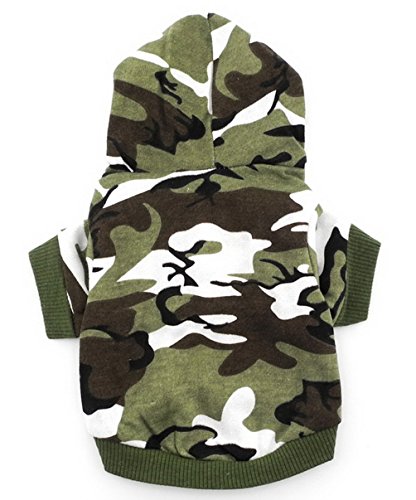 SELMAI Camo Small Dog T-shirt Pet Tee Shirts Dog Hooded Puppy Clothes for Cat Puppy Green S