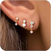 Risamil 14K Gold Plated Earrings for Women Trendy Hoop Earrings Cartilage Earring Set Hypoallergenic Cubic Zirconia Hoops Earrings Lightweight Dainty Small Stud Earrings Jewelry Gifts