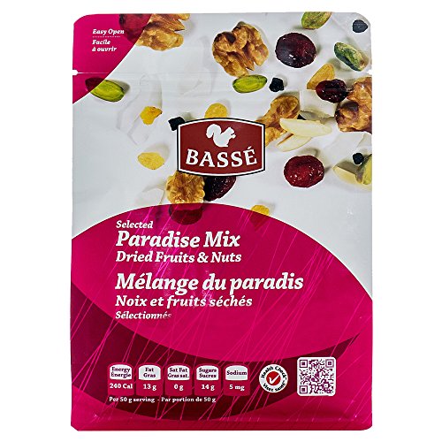 7oz Paradise Trail Mix from Basse Nuts, Selected Paradise Mix of Dried Fruits, Craisins and Nuts, 7oz Bag with Dried Cranberries, Dried Cherries, Coconut, Golden Raisins, Roasted Almonds, and Walnuts