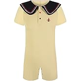 Landofgenie Men’s Cotton Onesie Sailor Collar Bodysuit Short Sleeve Print Romper Pajama - Captain