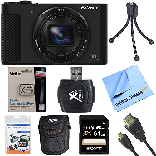 Sony-Cyber-Shot-DSC-HX90VB-DSC-HX90V-DSC-HX90-DSCHX90B-HX90-Digital-Camera-Black-64GB-Bundle-includes-Screen-protectors-carrying-case-64GB-memory-card-card-reader-mini-tripod-battery-HDMI-cable-and-Be