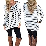 eshion Women's Round Neck Striped Stretch Basic T Shirt Tops Long Sleeve Blouse