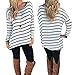 eshion Women Long Sleeve Stripe Casual Loose-Fitting Tops T-Shirt Blouse Size S-XL Black White