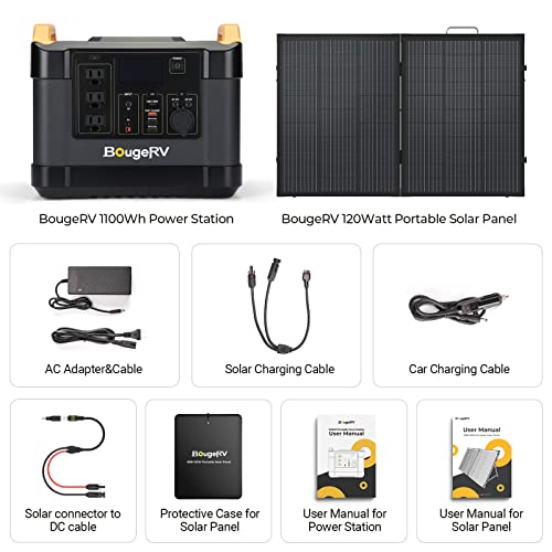 BougeRV 1100WH Power Station with 120W Lighter Portable Solar Panel