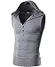 Ohoo Mens Slim Fit Hooded Sleeveless Hoodie Henley Button Ribbed Tank Top
