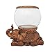 New Good Luck Decorative Gold Antiqued Elephant Glass Fish Bowl Tabletop Aquarium or Terrarium or Candle Holder, New 1 Gallon Size Fish Bowl with River Rocks