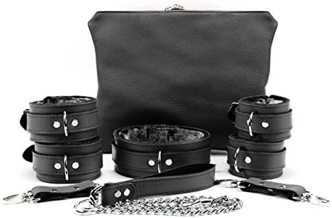 Boyd Set Ankle Wrist Cuffs Collar Chain Leash Handcrafted Full Grain Leather