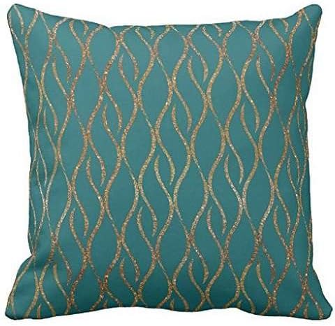 Linkwell Chic Teal and Gold Modern Decorator Accent Pillow Cover 18 x 18 Inches