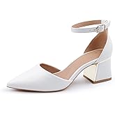 BCTEX COLL Womens Pointed Toe Pumps Shoes Ankle Strap Chunky Low Heels Metal Lined Sandals Designed for Women