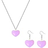 LPYO Red Pink Heart Earrings Necklaces Set for Women Simple Acrylic Candy Color Heart Pendant Necklaces Charm Heart Shaped Statement Earrings