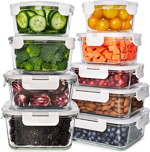 Glass Food Storage Containers with Lids - Glass Meal Prep Containers Glass Containers For Food Storage with Lids 18 Pcs. Glass Storage Containers with Lids Glass Food Containers Glass Lunch Containers
