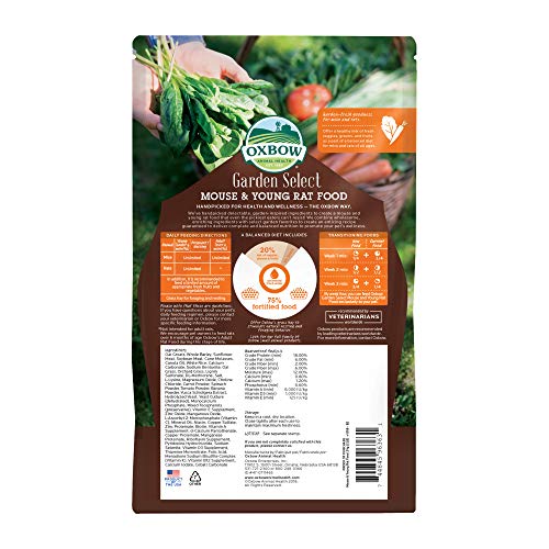 OXBOW GARDEN SELECT MOUSE AND YOUNG RAT FOOD, GARDEN-INSPIRED RECIPE FOR YOUNG RATS AND MICE OF ALL AGES, VITAMIN & MINERAL RICH PET FOOD PELLETS, NON-GMO, MADE IN USA, 2 POUND BAG