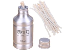 SKYPRO Portable Alcohol Burner Lamp Case 100ml Aluminum Alloy Stoves Alcohol Lamp for Outdoor Hiking Picnic Lab Equipment - 1Pack Silver Alcohol Stove with 10pcs Cotton Wicks