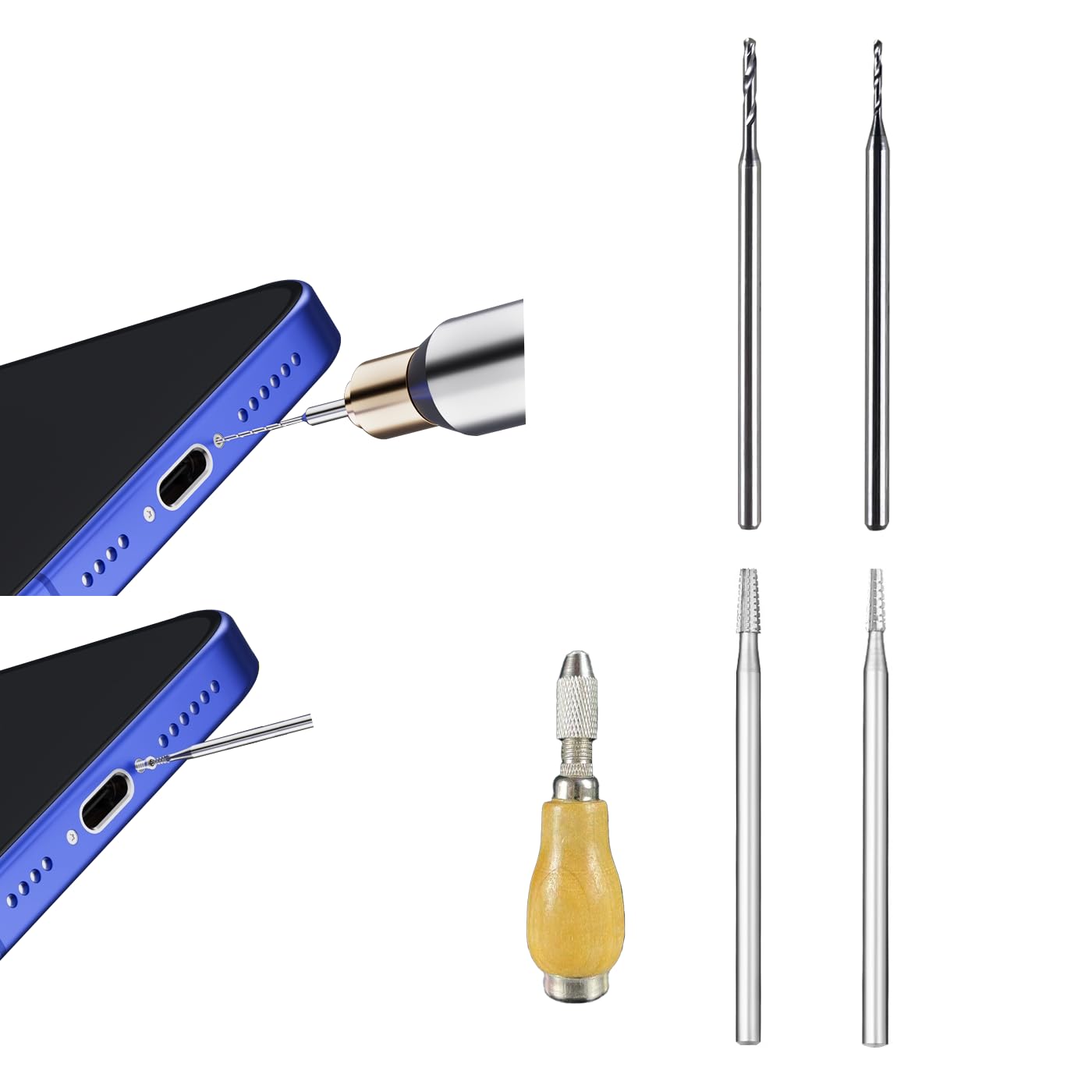 Damaged Screw Removal for Cell Phone, Broken Screw Extractor Set,4 Tungsten Steel Drill Bits(2.35mm) for Removing Stripped & Damaged Screws from Cell Phone, Laptops, Electronics, DIY Repair Tool Kit