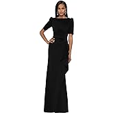 Xscape Women's 3/4 Sleeve Long Scuba Dress with Side Ruching