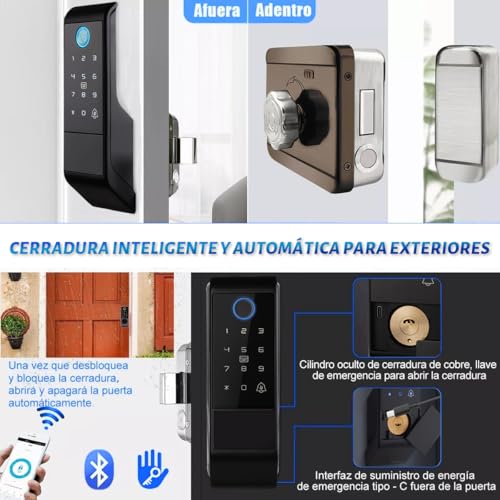 LOKOOY Cerradura inteligente, cerradura electrónica 5 en 1-huella digital, contraseña, TTLOCK APP, llave física, tarjeta RF, cerradura inteligente impermeable para exteriores IP65