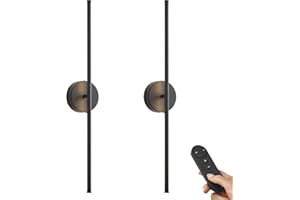 KARTOOSH Battery Operated Wall Sconces with Remote Control, Dimmable Wall Sconces Set of Two, 350°Rotate, 3000K LED Black Wireless Wall Light for Living Room, Bedroom,Hallway, 28.3 Inch (2 Pack)