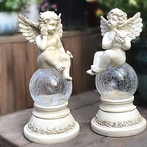 DEG Solar Powered Fairy Angel Cherub Garden Resin Ornament Figurine Statue Stone Ornaments A