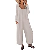 STOLKISS Women’s Casual Jumpsuits One Piece Loose Stretchy Long Sleeve Fall Jumpsuit Wide Leg Long Pants Rompers with Pockets