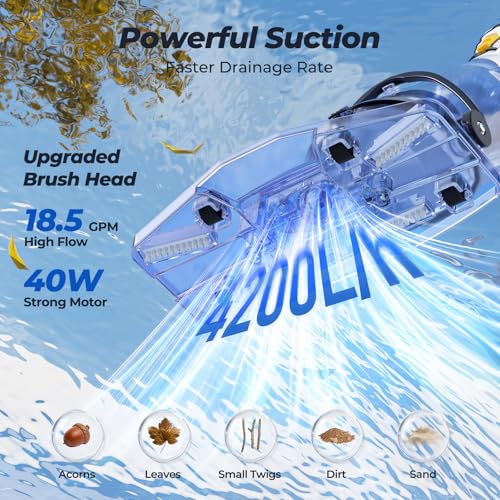 Pool Vacuum for Above Ground Pool, JESIMAIK 18.5 GPM Powerful Suction Handheld Pool Vacuum, 60min Runtime,Telescopic Pole Cordless Pool Vacuum for Above/Inground Pool, Spas, Hot Tubs Cleaning