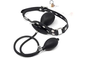 Leather Bondage Inflatable Strap-on Mouth Gag Masks Breathable Restraint Head Hood Faux Leather Lockable & Panel Gag Open Mou