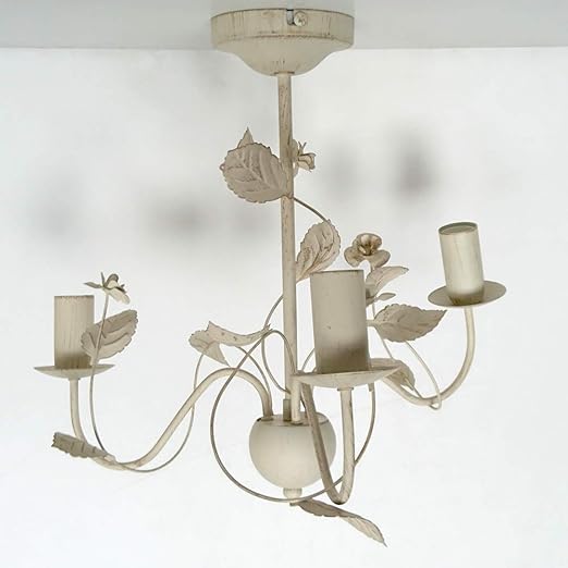 3 Arm Semi Flush Mounted Floral Style Ceiling Light Ivory