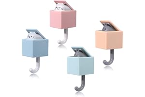 Juome Cute Cat Key Hook, 4Pcs Adhesive Coat Hooks Key Holder for Wall Decorative, Cat Hooks for Coat, Bag, Hat, Towel, Key Hooks for Wall Hanging Decorations