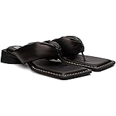 Miista Womens Black Padded Anais Raven Square Toe Slip On Leather Thong Sandals Shoes 38