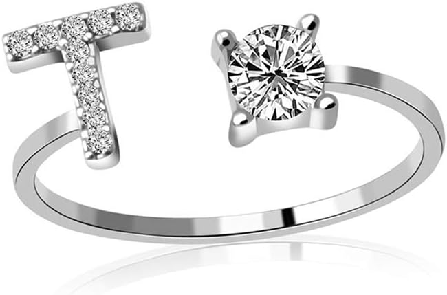 SunYueY Letter Ring Set A-Z 26 Letters Cubic Zirconia Fashion Women Open Finger Ring Charming Jewelry T