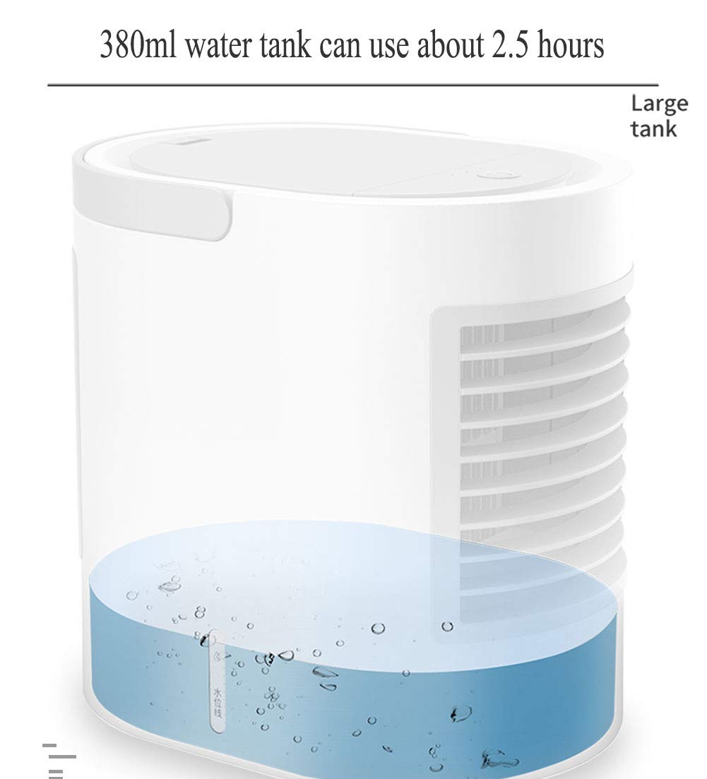 UCMDA Condizionatore Portatile, Mini Raffreddatore D\'aria USB con 7 Colori LED e 3 Velocità del Ventilatore per Home/Office/Camping