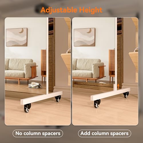 Hasipu Home Gym Mirror 360° Swivel on Wheels, 67" x 40" Extra Large Full Body Rolling Mirror, Tempered Glass Easy to Move Full Length Mirror for Yoga Studio, Bedroom, Dancing Studio, White