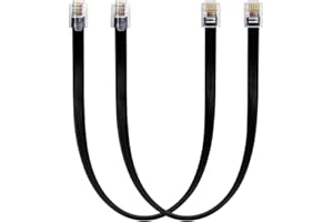 XANHAM RJ12 Cable Short 1 Foot Telephone Line Cord with 6P6C Connector Landline Phone Wire for Both in-Wall and Out-Wall Using, Black, 2 Pack, AV06109