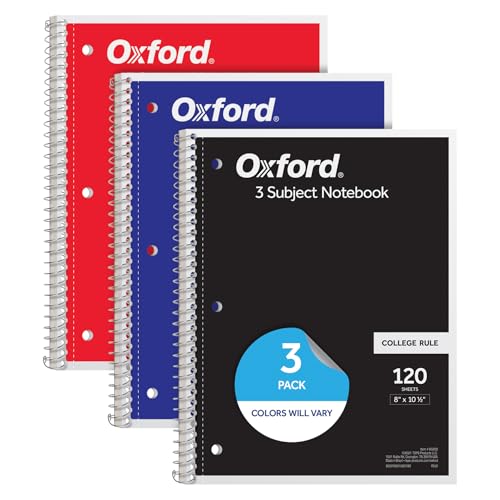 Oxford Spiral Notebooks, 3 Pack, 3 Subject, College Ruled Notebooks for School,…