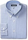 Nautica Men's Microgingham Buttondown Collar Dress Shirt, Light Blue/Navy, 16.5