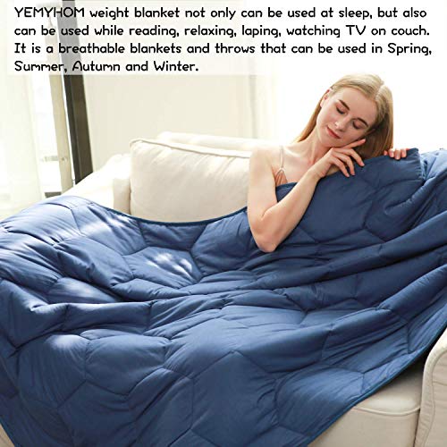 YEMYHOM 100% Cotton Weighted Blankets Adult 20 lbs 60"x80" Bed Couch Heavy Blankets Queen/King Size (Blue) - Thumbnail 4