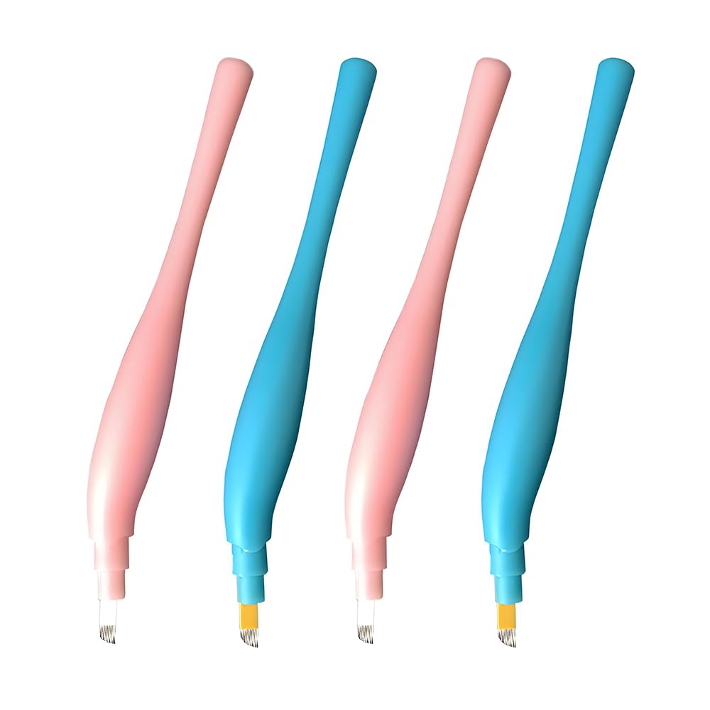 4 Pcs Disposable Microblading Pen F-shape 14 Needle Eyebrow Tattoo Pens Permanent Makeup Manual Tattoo Pen with Cap for Tattoos Supplies Eyebrow Makeup Tool