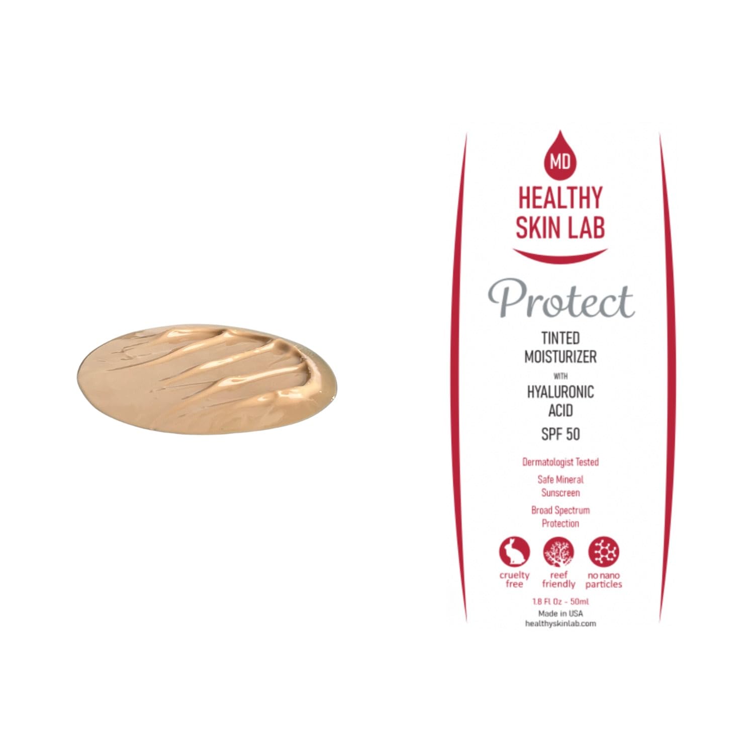 Protect Tinted Moisturizer & Mineral Sunscreen SPF 50, Anti-Aging, Lightweight Makeup With Broad Spectrum UV Protection + Hyaluronic Acid, Dermatologist-Tested, All Skin Types, 1.8 oz