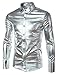 JOGAL Mens Trend Nightclub Styles Metallic Silver Button Down Shirts XXX-Large Silver