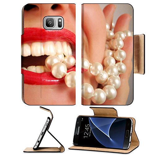 Luxlady Premium Samsung Galaxy S7 Flip Pu Leather Wallet Case IMAGE ID 267808 glamorous lips and pearls