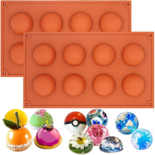 Funshowcase Medium 8 Cavities Hemisphere Dome Semisphere Teacake Silicone Mold 2 in Set