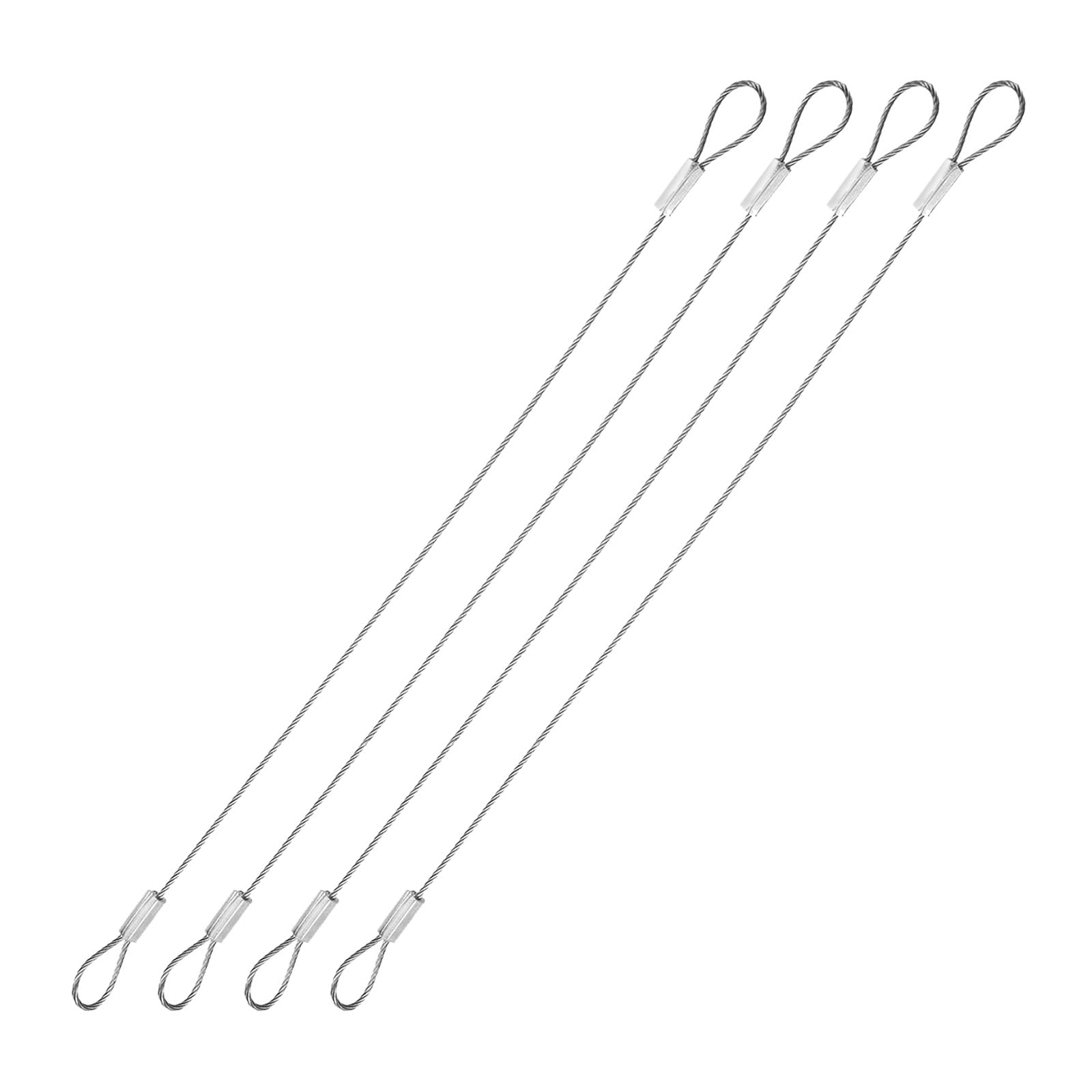 M METERXITY 4 Pcs Stage Light Safety Cable, 0.03 Inch Dia Security Rope with Double Loops | Great for Outdoor, DJ Stage, Lighting, Luggage Locks (Silver Tone, 8-Inch)