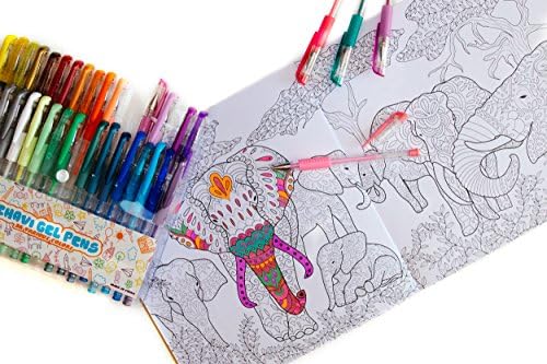 zehaviSALE Jungle Life Animal and Flower Art Design Adult Coloring Book with 36-Piece Gel Pen Set