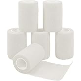 GooGou Self Adherent Wrap Bandages Self Adhering Cohesive Tape Elastic Athletic Sports Tape for Sports Sprain Swelling and Soreness on Wrist and Ankle 6PCS 3 in X 14.7 ft (White)