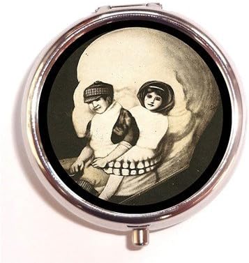 Victorian Goth Skull Illusion Two Kids on a Sled Pill Box Case Pillbox
