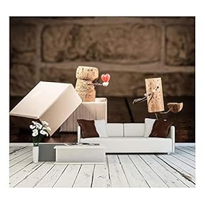 Concept Love Present with Wine Cork Figures - Removable Wall Mural | Self-Adhesive Large Wallpaper - 66x96 inches