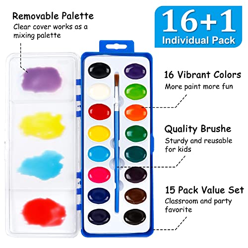 Shuttle Art 16 Colors Watercolor Paint Set Bulk, 15 Pack, Watercolor