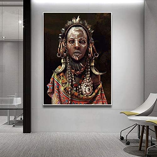 yhyxll Black African Woman Oil Painting on Canvas Posters and Prints Scandinavian Wall Art Picture for living room C 60X80cm